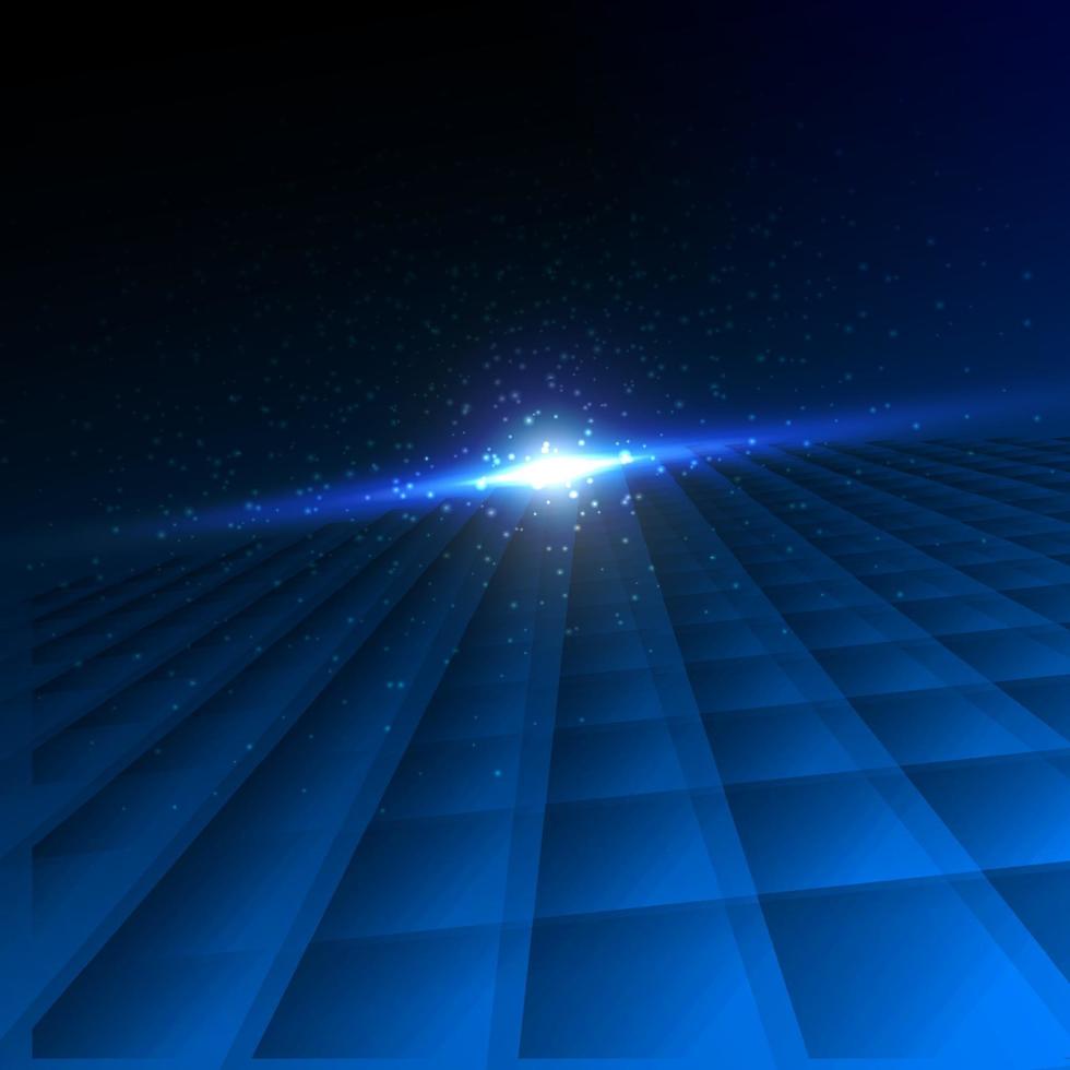 Quadratisches Muster des futuristischen digitalen Konzepts der abstrakten Technologie mit perspektivischen und leuchtenden Teilchenpunkten der Elemente auf dunkelblauem Hintergrund. vektor