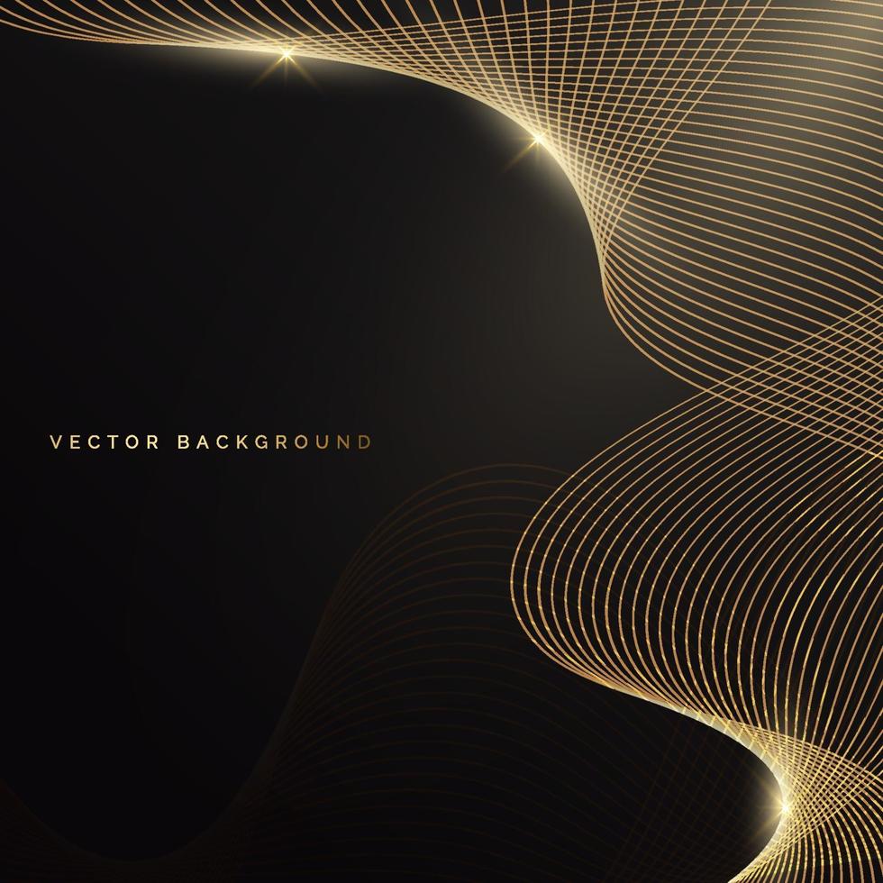 abstrakte glänzende Goldwellenlinien mit Lichteffekt auf Luxuskonzept des schwarzen Hintergrunds. vektor
