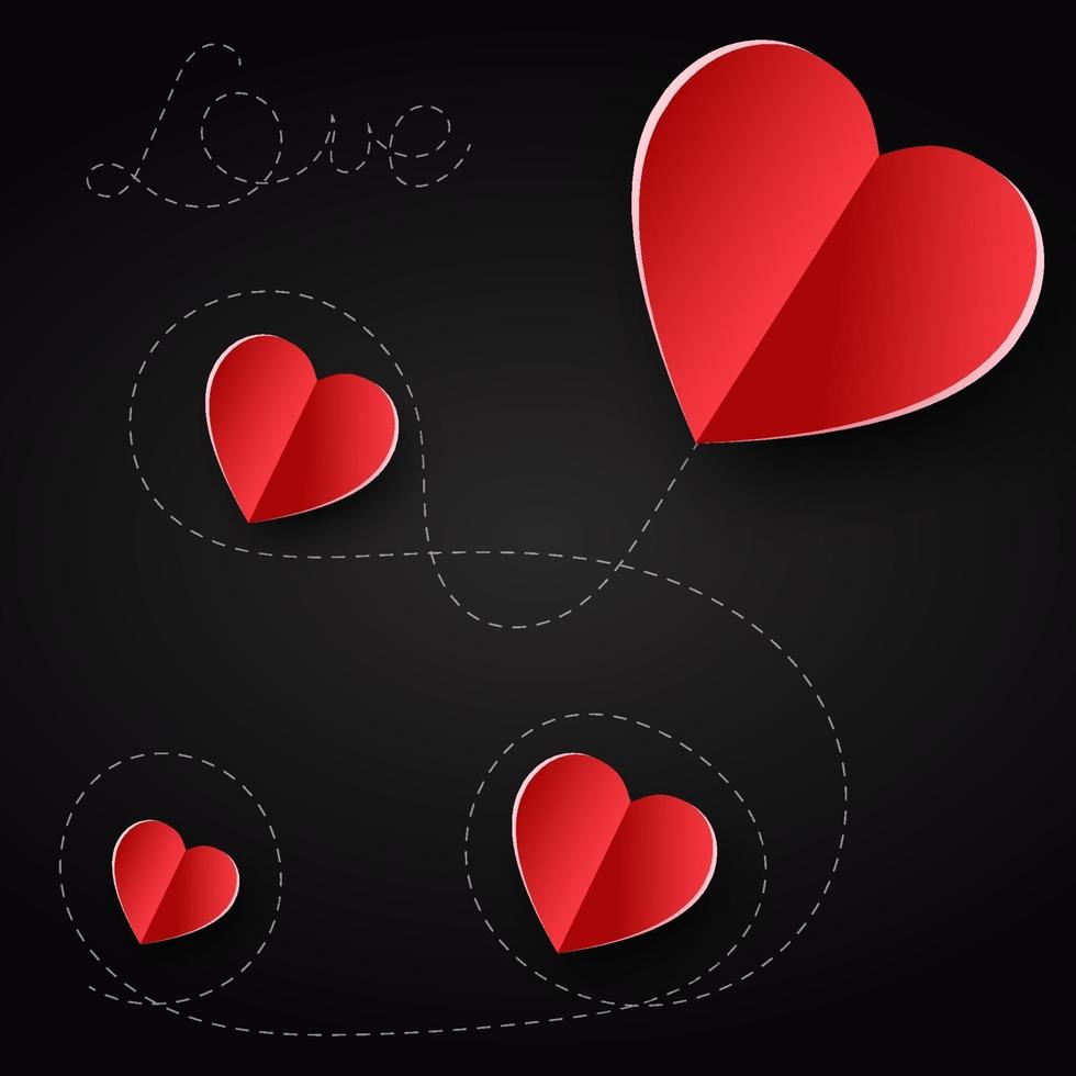 Valentinstag Hintergrund. Herz rote Papaer geschnittene Karte auf schwarzem Hintergrund. vektor