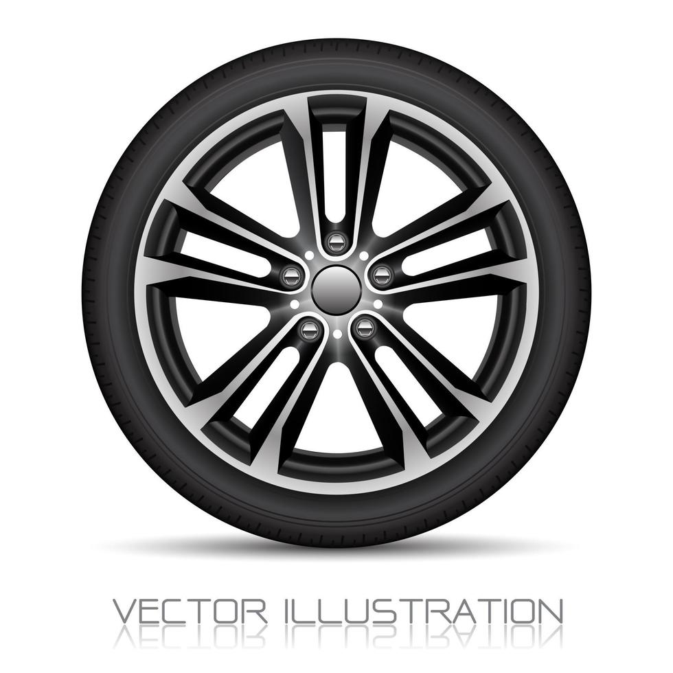 realistischer Leichtmetallrad-Autoreifenart-Sport auf weißer Hintergrundvektorillustration. vektor