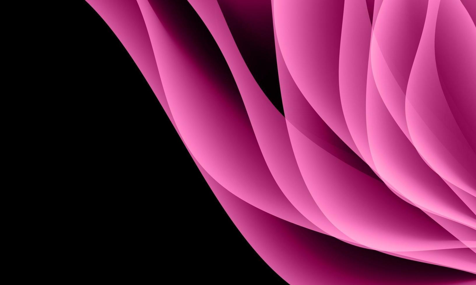 abstrakt rosa kurvvågöverlappning på svart med tomt utrymme bakgrundsvektorillustration. vektor illustration.