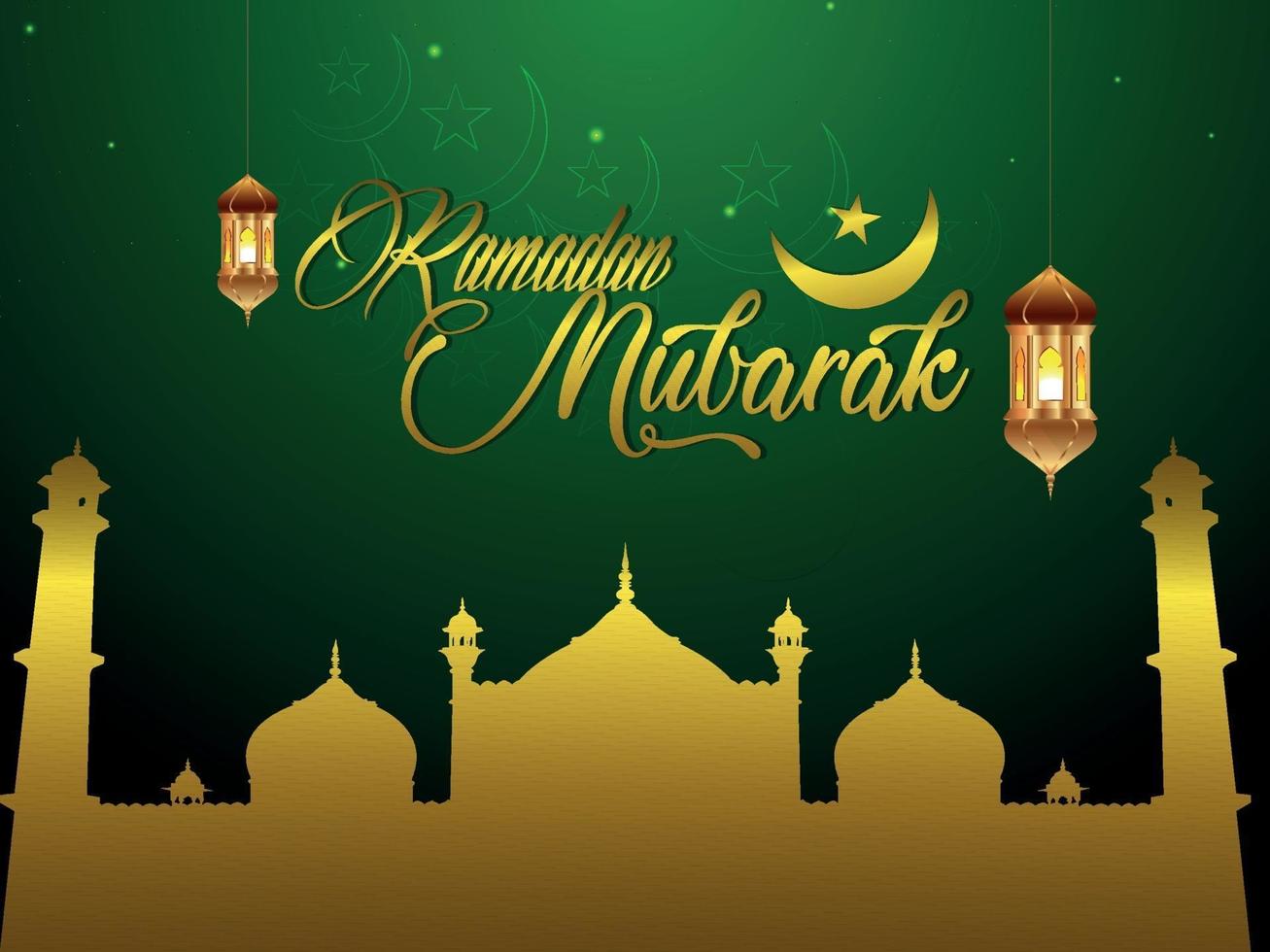 Ramadan Mubarak Grußkarte auf grünem Hintergrund vektor