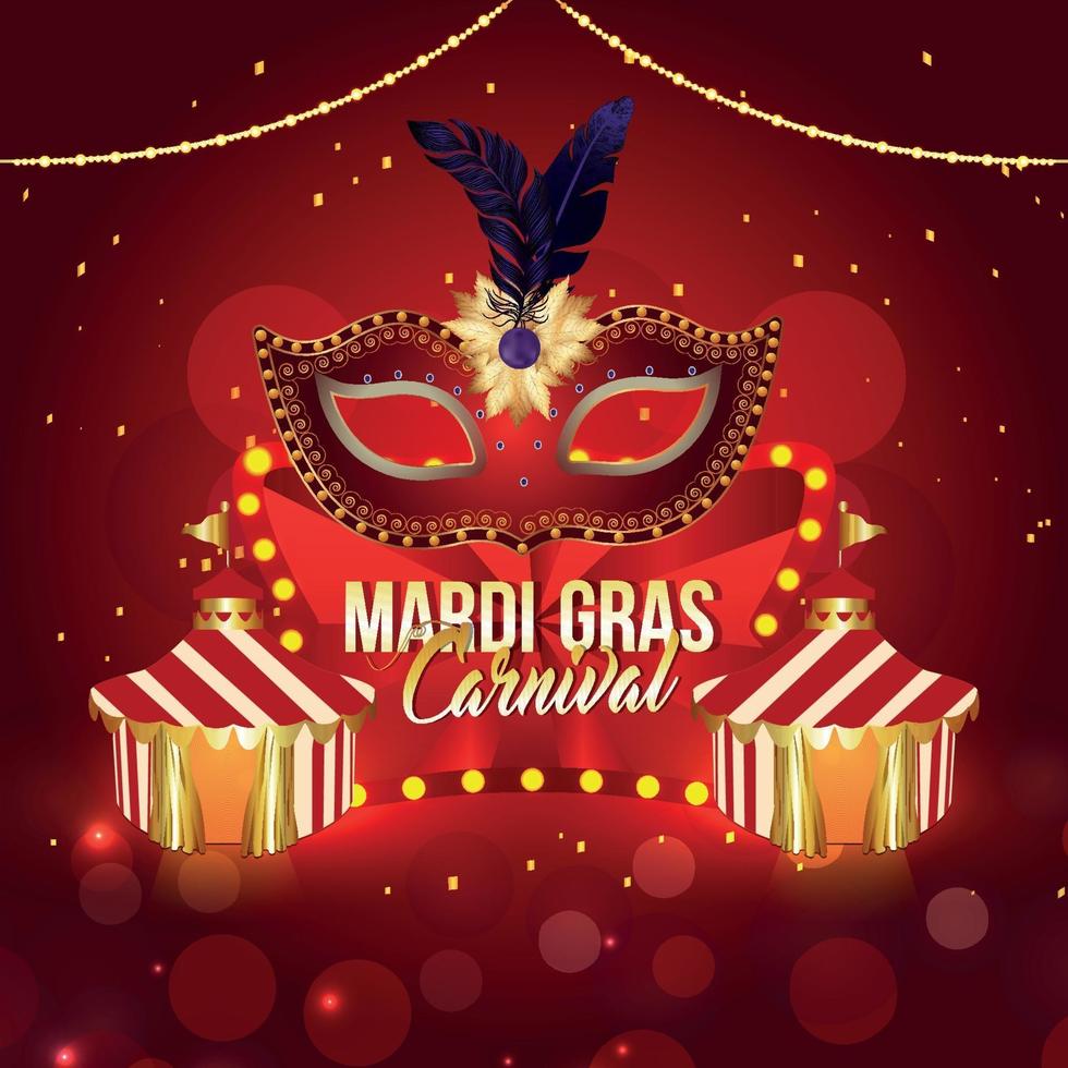 Karnevalsparty-Grußkarte mit Maske auf lila Hintergrund vektor