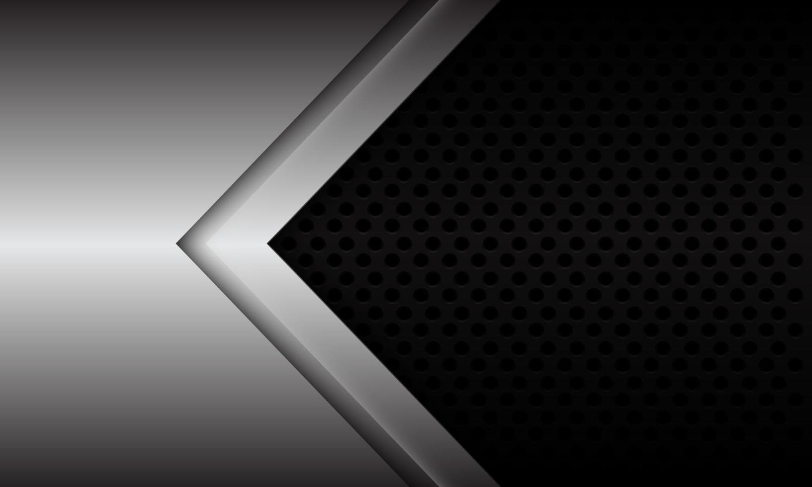 abstrakte Silberpfeilrichtung auf moderner futuristischer Hintergrundvektorillustration des schwarzen metallischen Kreisnetzdesigns. vektor