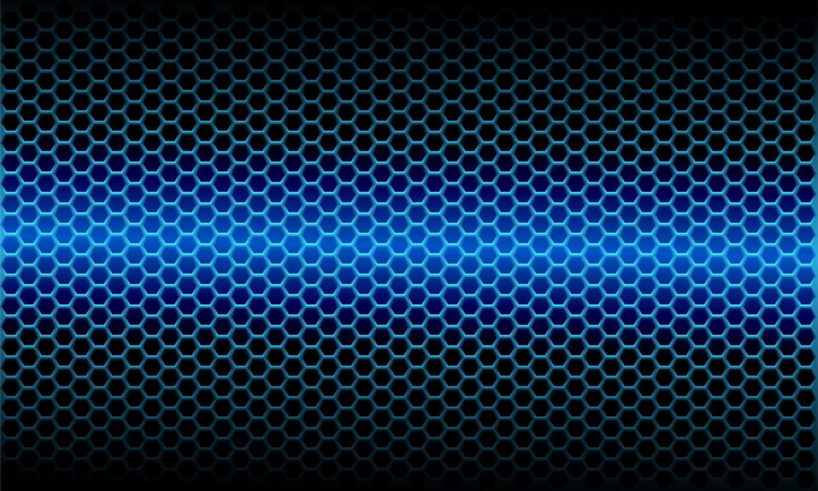 abstrakt blå ljus metalliskt hexagon mesh mönster på svart design modern futuristisk bakgrund vektorillustration. vektor