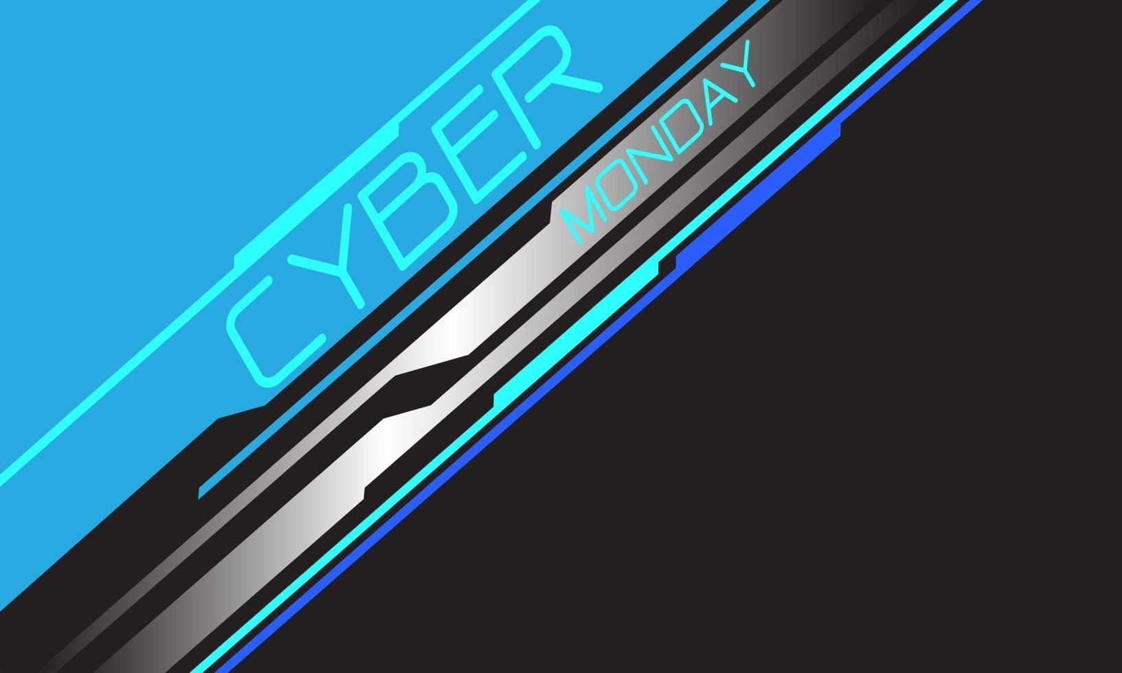 cyber måndag blå neon text silver linje krets geometrisk med grå blank utrymme design modern futuristisk bakgrund vektorillustration. vektor