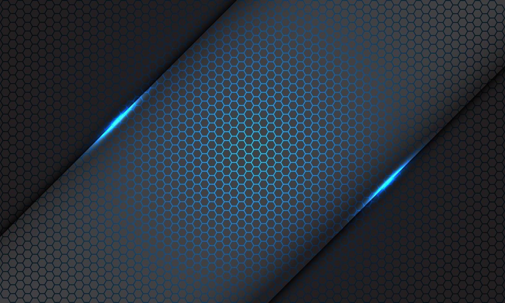 abstrakter blauer Sechseck-Netzmuster-Lichtschrägstrich auf grauer Design-moderner futuristischer Technologiehintergrundvektorillustration. vektor