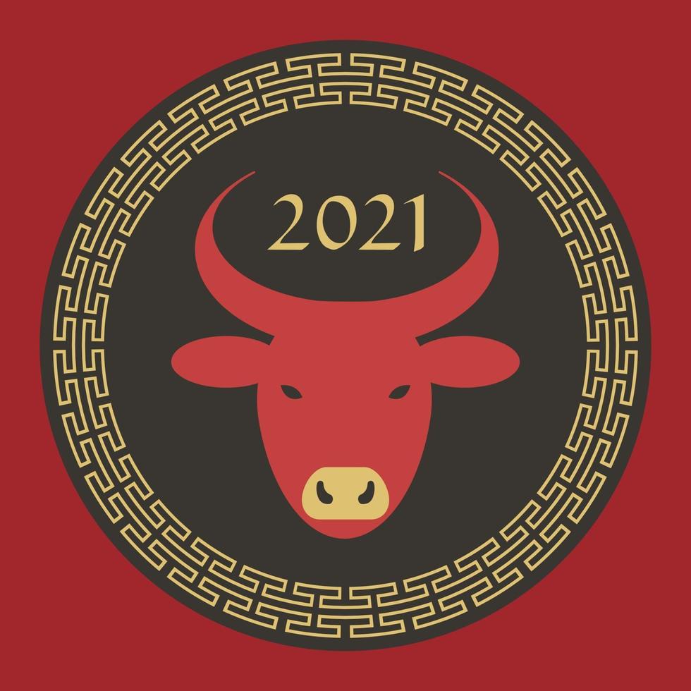 röd svart solbränna 2021 år av oxen kinesiska nyår cirkel grafik vektor