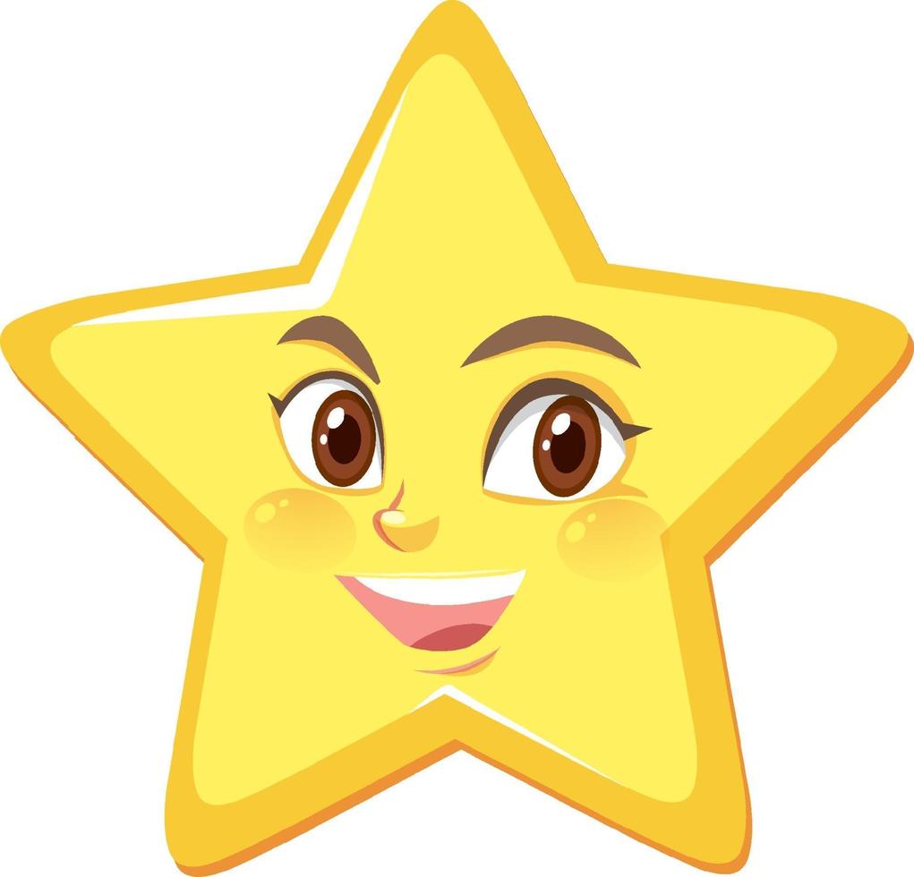 Sternkarikaturfigur mit glücklichem Gesichtsausdruck auf weißem Hintergrund vektor
