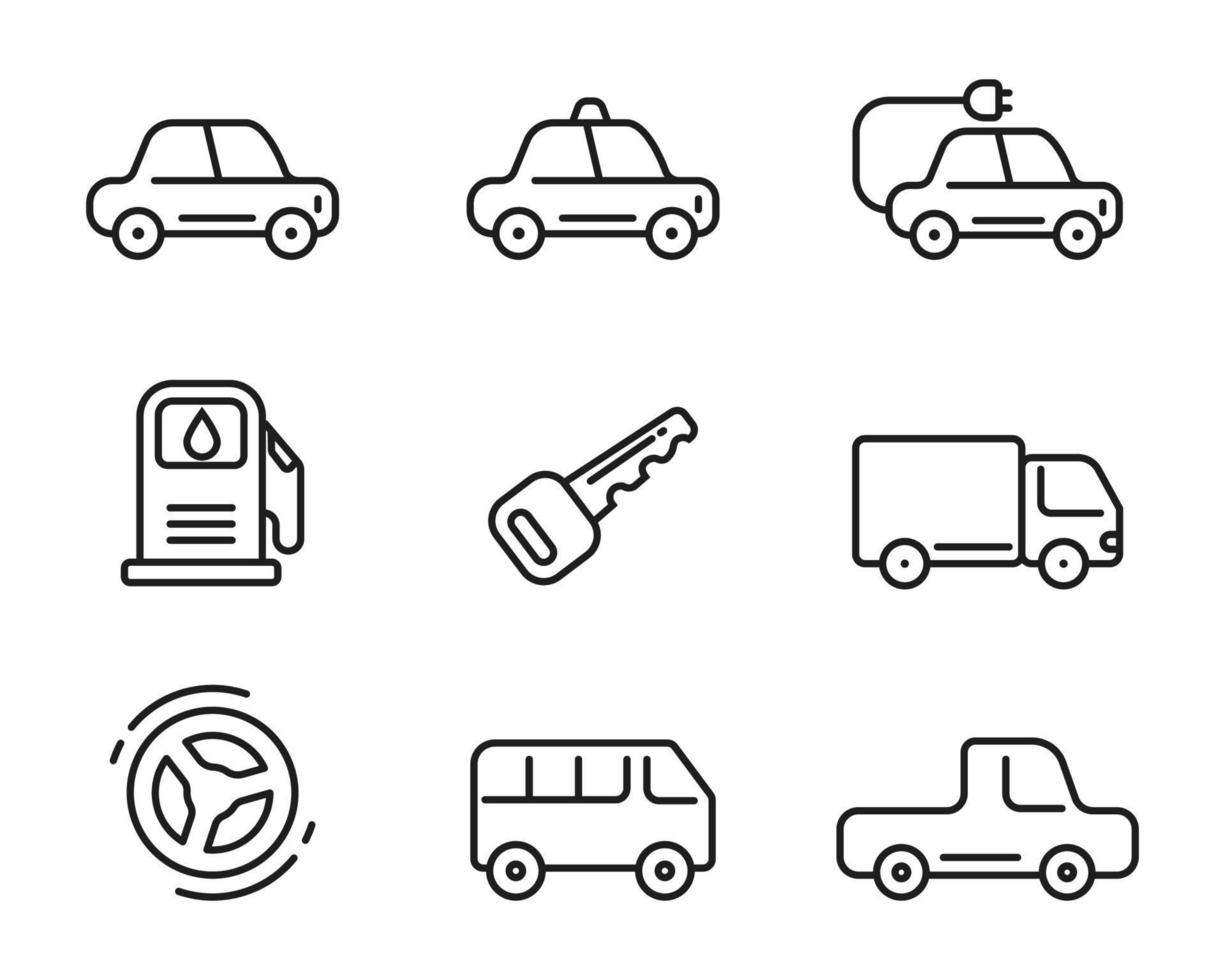 uppsättning av bilar ikon i enkel linjär stil vektor