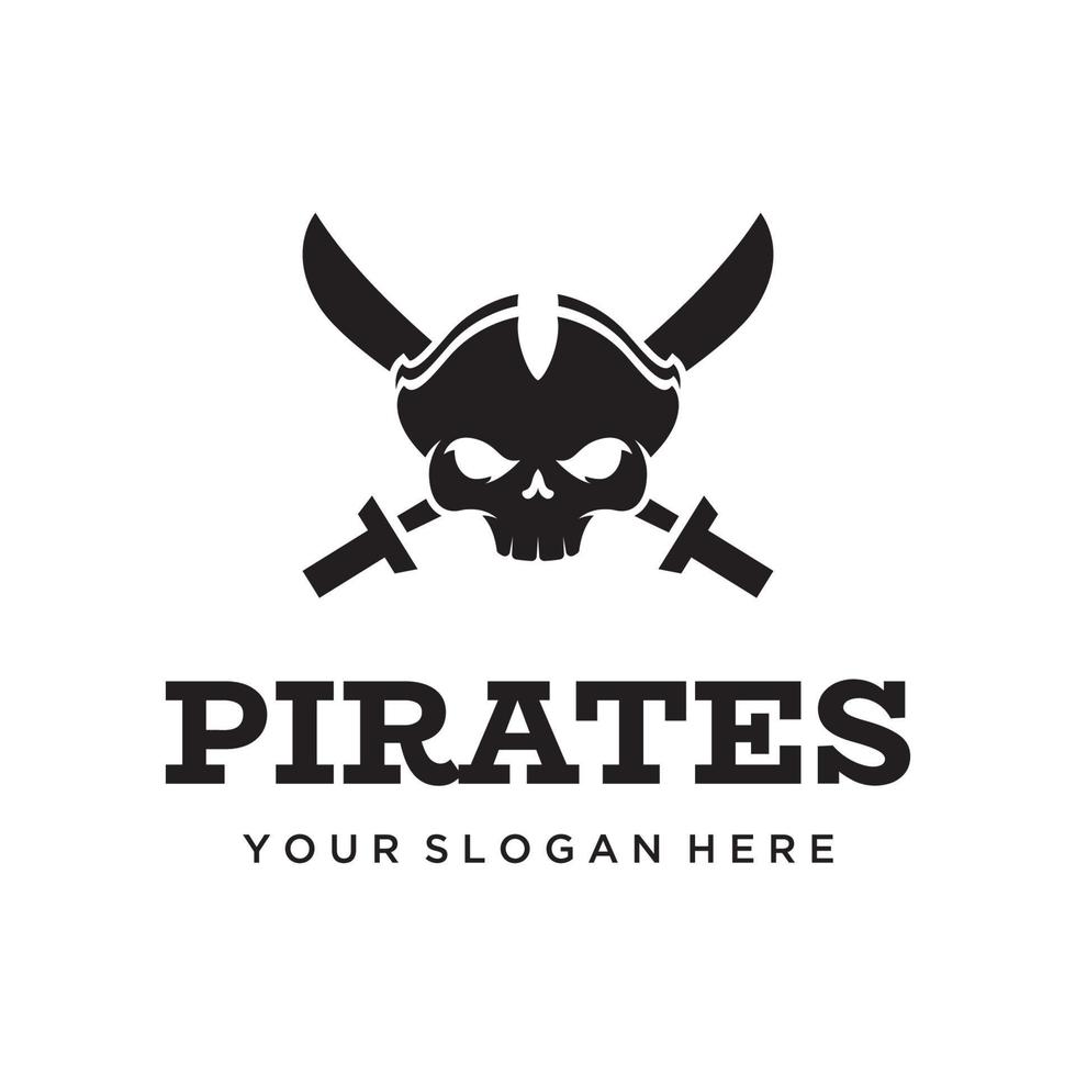 pirat silhuett logotyp mall design med korsade svärd, skalle och bones.vector illustration. vektor