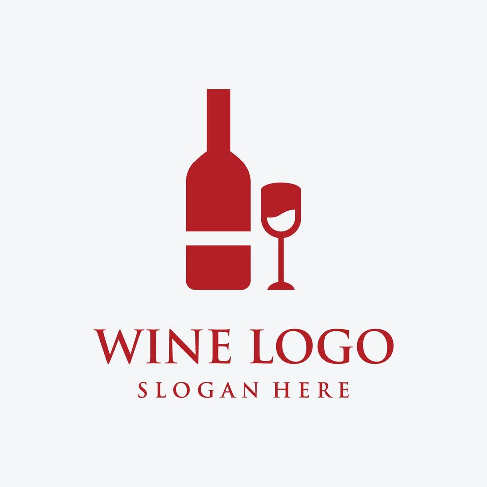 weinlogo-schablonendesign mit weingläsern und flaschen.logo für nachtclub, bar und weinladen. vektor