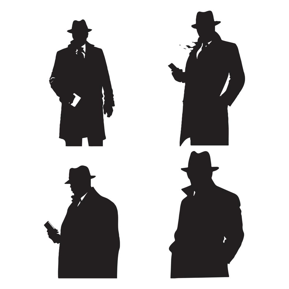 Mafia Silhouette Vektor, Detektiv Silhouette Vektor isoliert auf Weiß Hintergrund