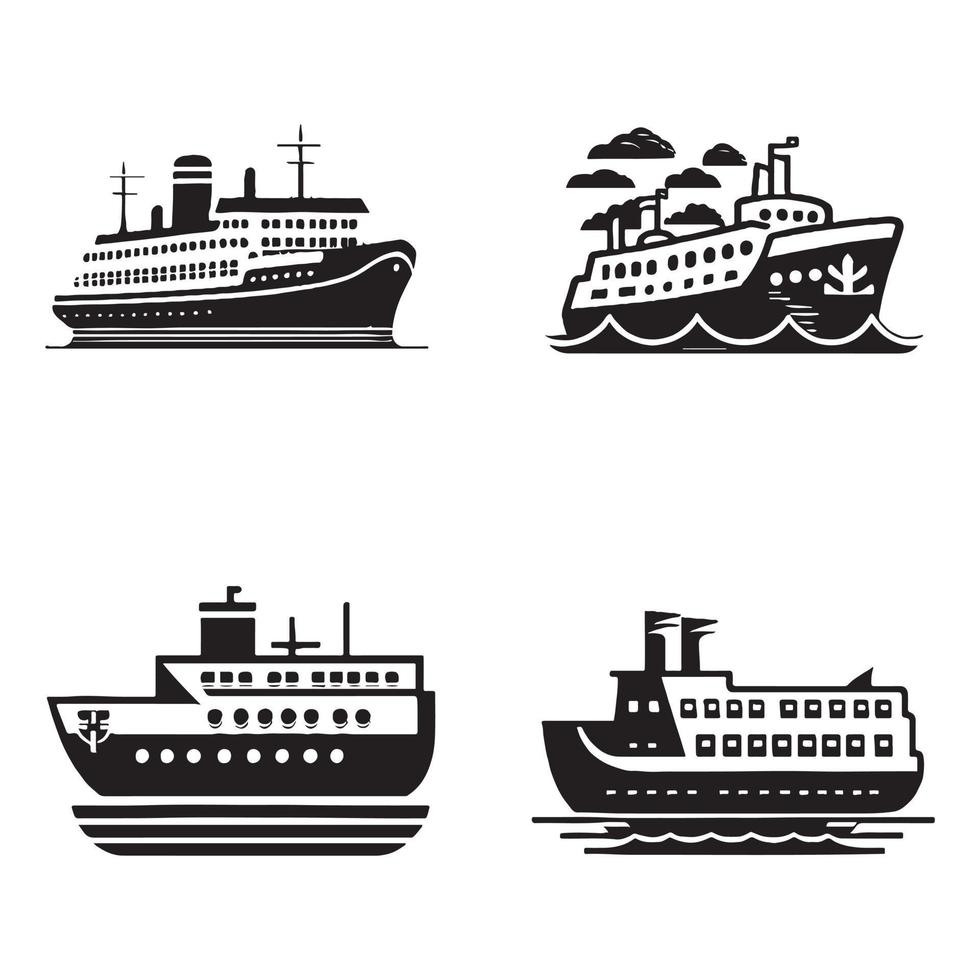 gammal och modern båt och fartyg ikon vektor svart översikt design