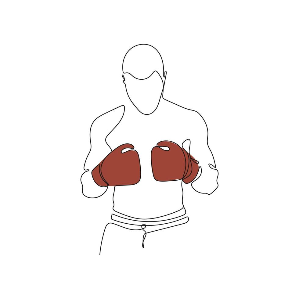 sportlich Mann Boxer. einer kontinuierlich Linie Zeichnung. Athlet tragen Boxen Handschuhe. Vektor Illustration.