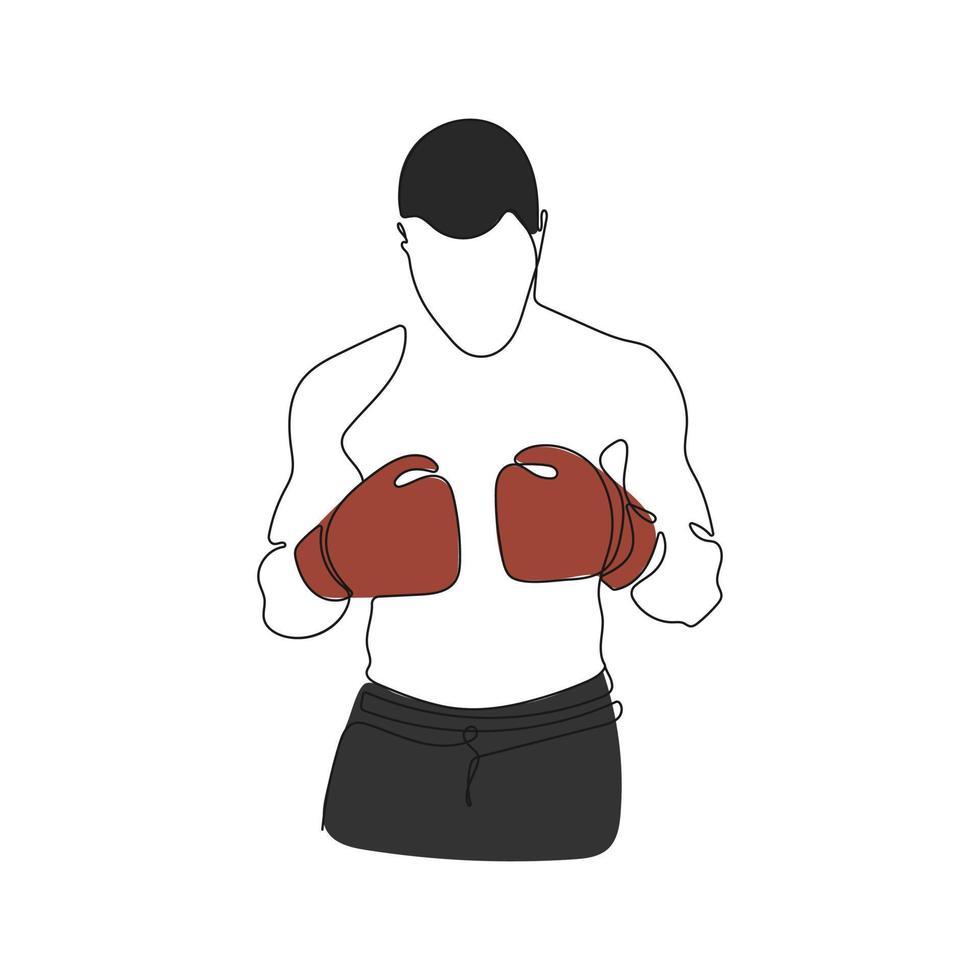 sportlich Mann Boxer. einer Single Linie Zeichnung. Athlet tragen Boxen Handschuhe. Vektor Illustration.