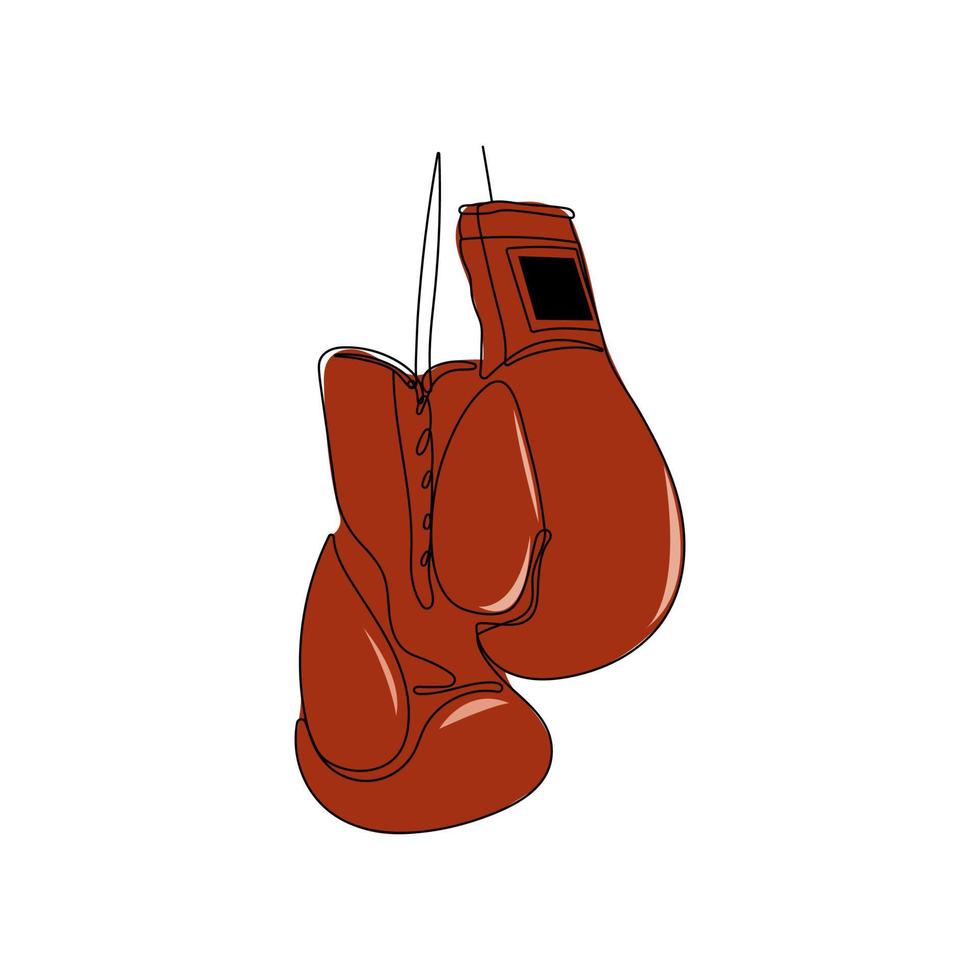 Paar von Boxen Handschuhe. einer kontinuierlich Linie Zeichnung. Fitness Sachen, Sport Ausrüstung. Hand gezeichnet Vektor Illustration.