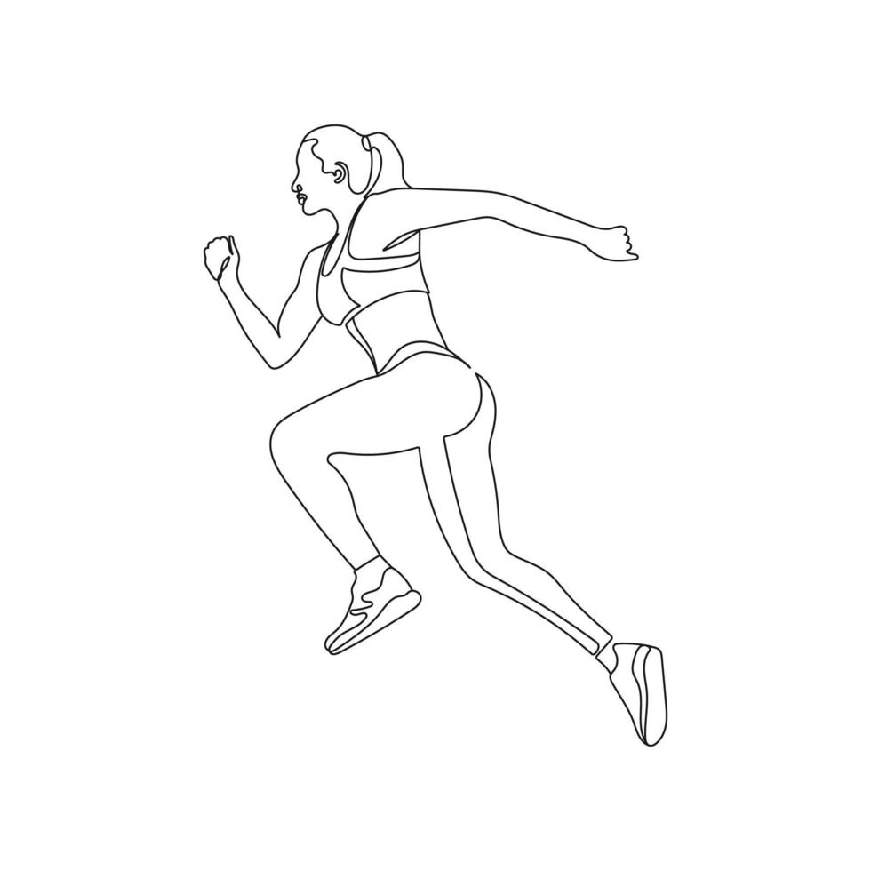 Laufen Athlet Frau. einer Linie Zeichnung. Vektor Illustration