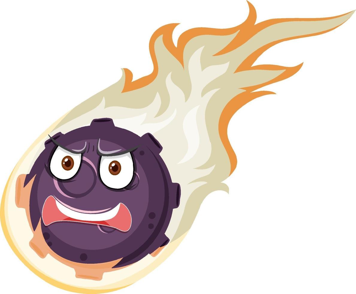 Flammenmeteor-Zeichentrickfigur mit wütendem Gesichtsausdruck auf weißem Hintergrund vektor