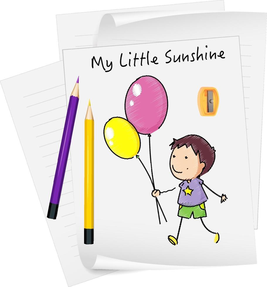 Skizze kleine Kinder Zeichentrickfigur auf Papier isoliert vektor