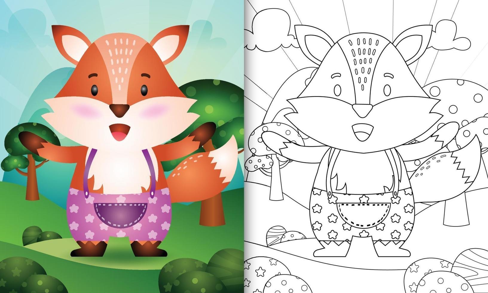 målarbok mall för barn med en söt räv karaktär illustration vektor
