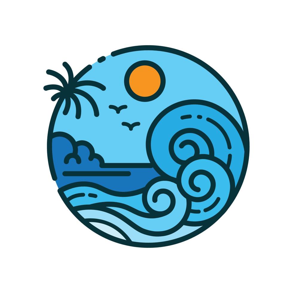 tropisch Insel Logo Design mit Blau Wellen Linie Stil Vektor Illustration