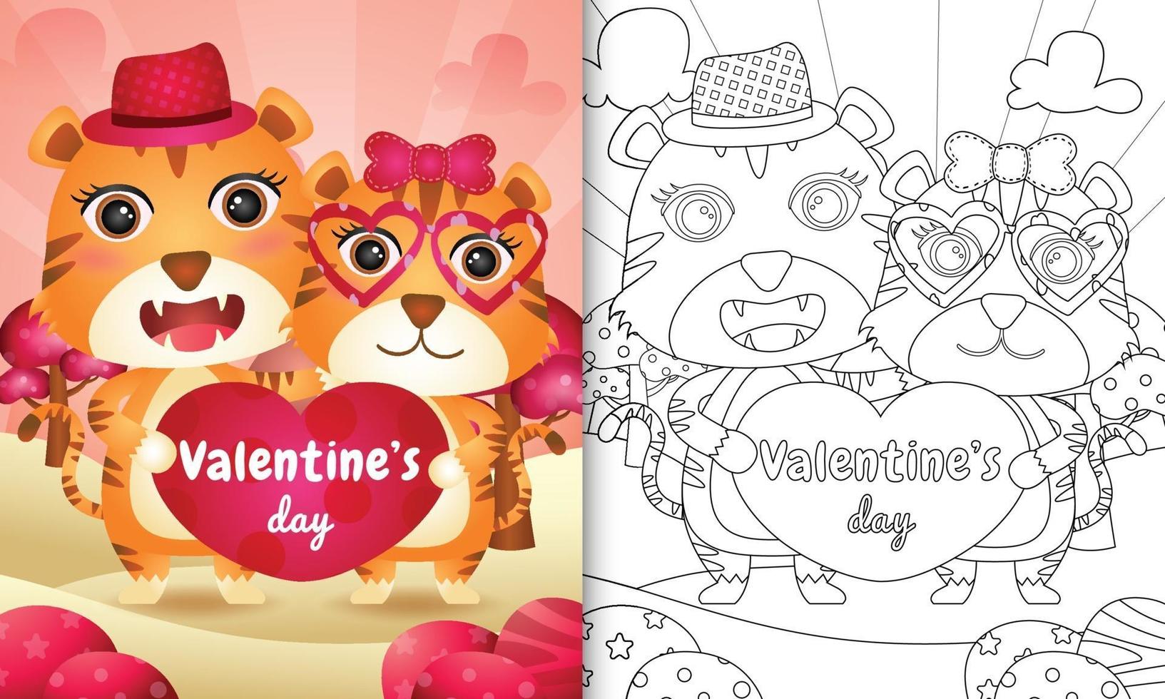 Malbuch für Kinder mit niedlichen Valentinstag Tigerpaar illustriert vektor