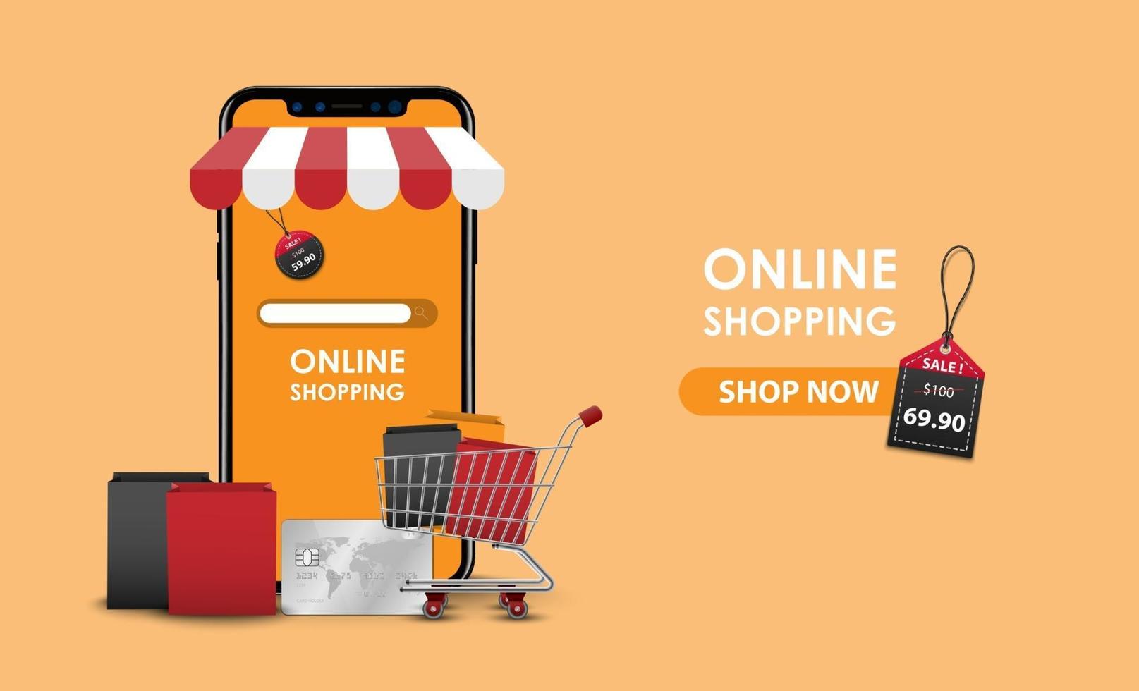 online shopping koncept, smartphone online butik, vektorillustration vektor