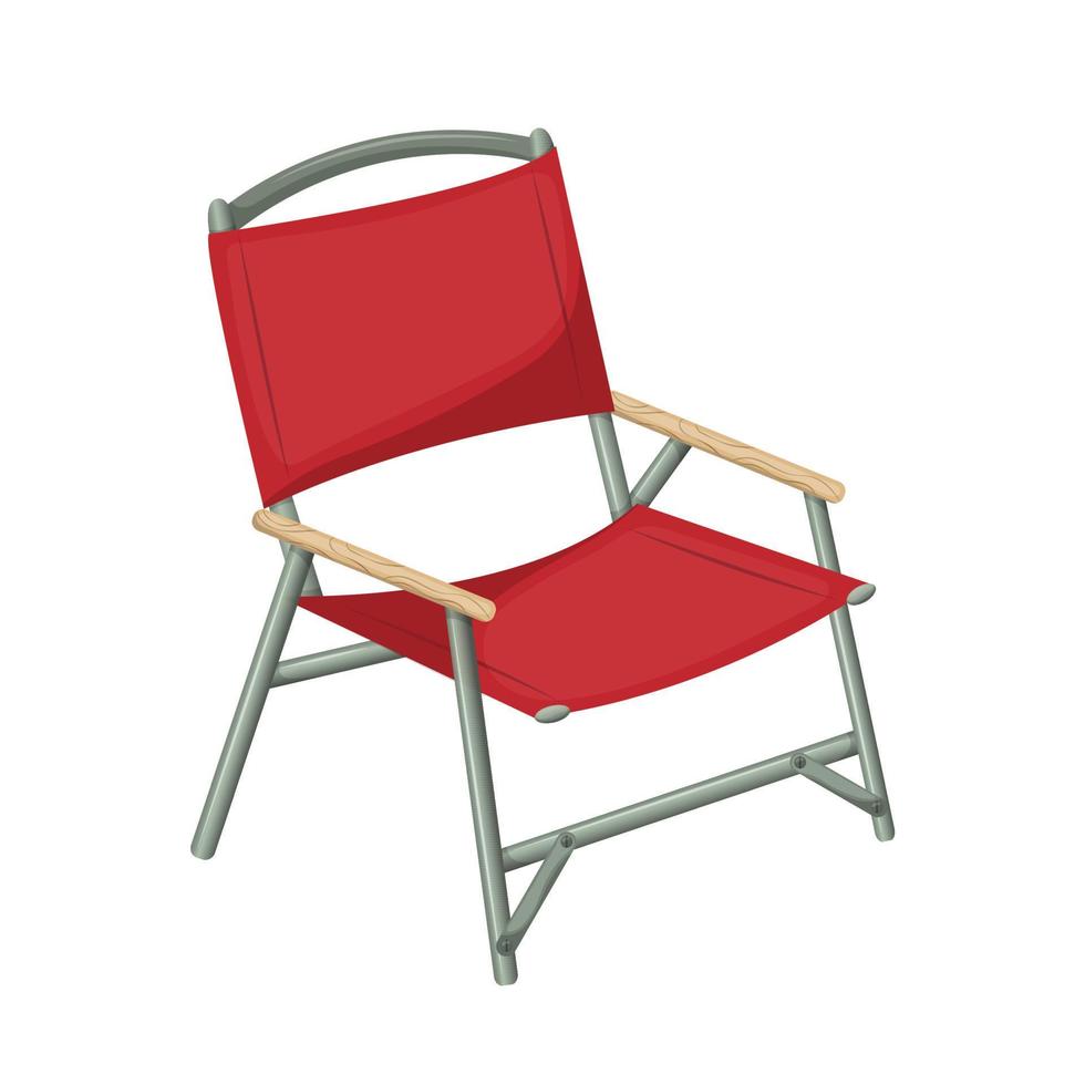 draussen falten Stuhl. Garten Möbel. rot Camping Stuhl. Vektor Illustration isoliert auf Weiß Hintergrund.