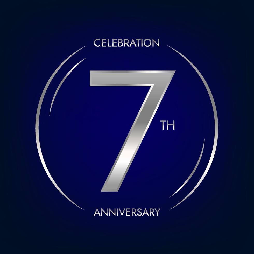 7:e årsdag. sju år födelsedag firande baner i silver- Färg. cirkulär logotyp med elegant siffra design. vektor