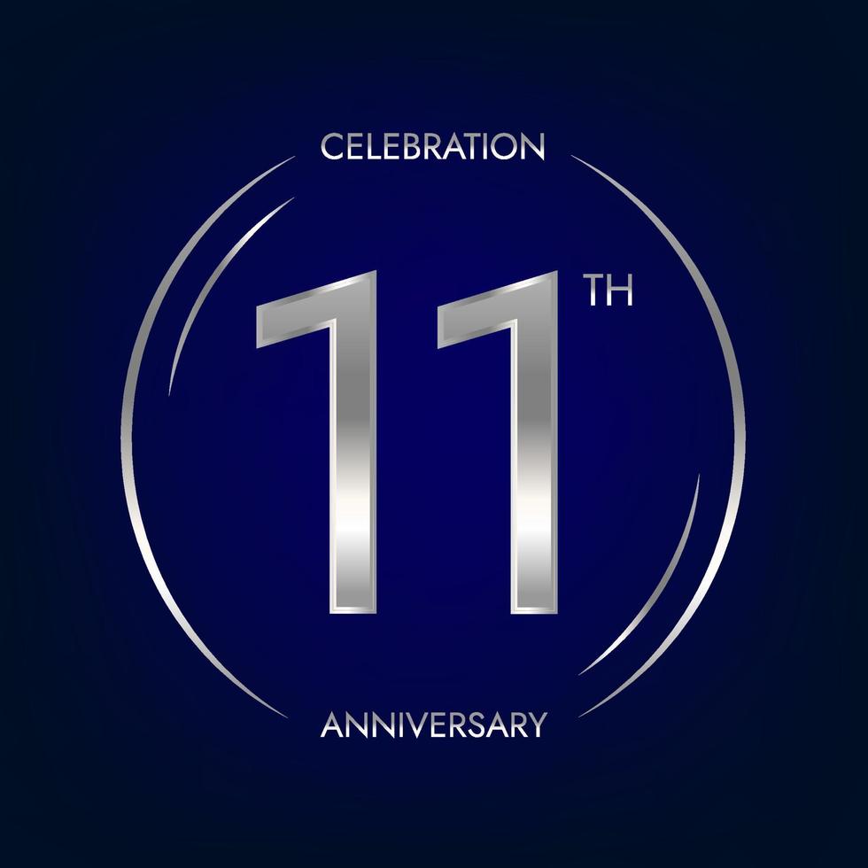 11 .. Jubiläum. elf Jahre Geburtstag Feier Banner im Silber Farbe. kreisförmig Logo mit elegant Nummer Design. vektor