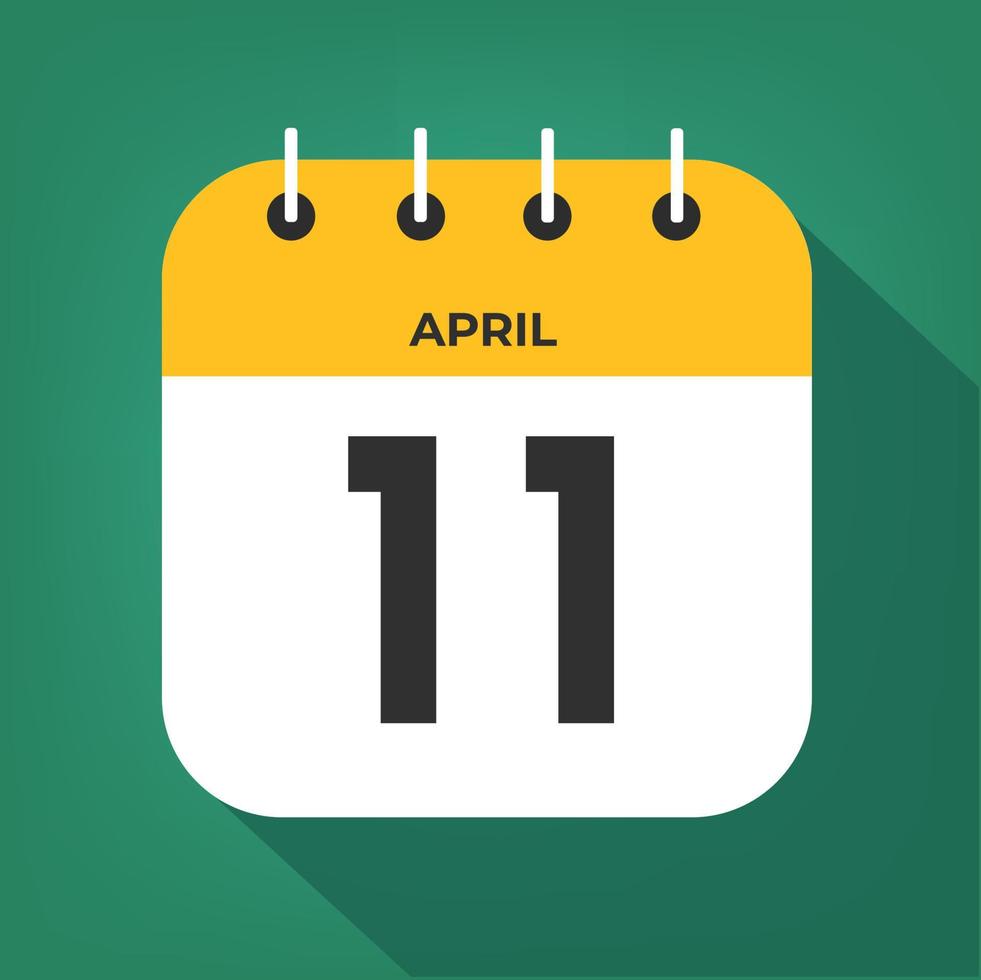 april dag 11 siffra elva på en vit papper med gul Färg gräns på en grön bakgrund vektor. vektor