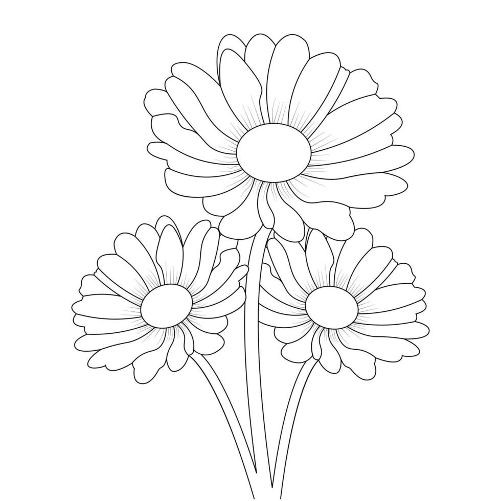daisy blomma färg sida och bok linje konst vektor