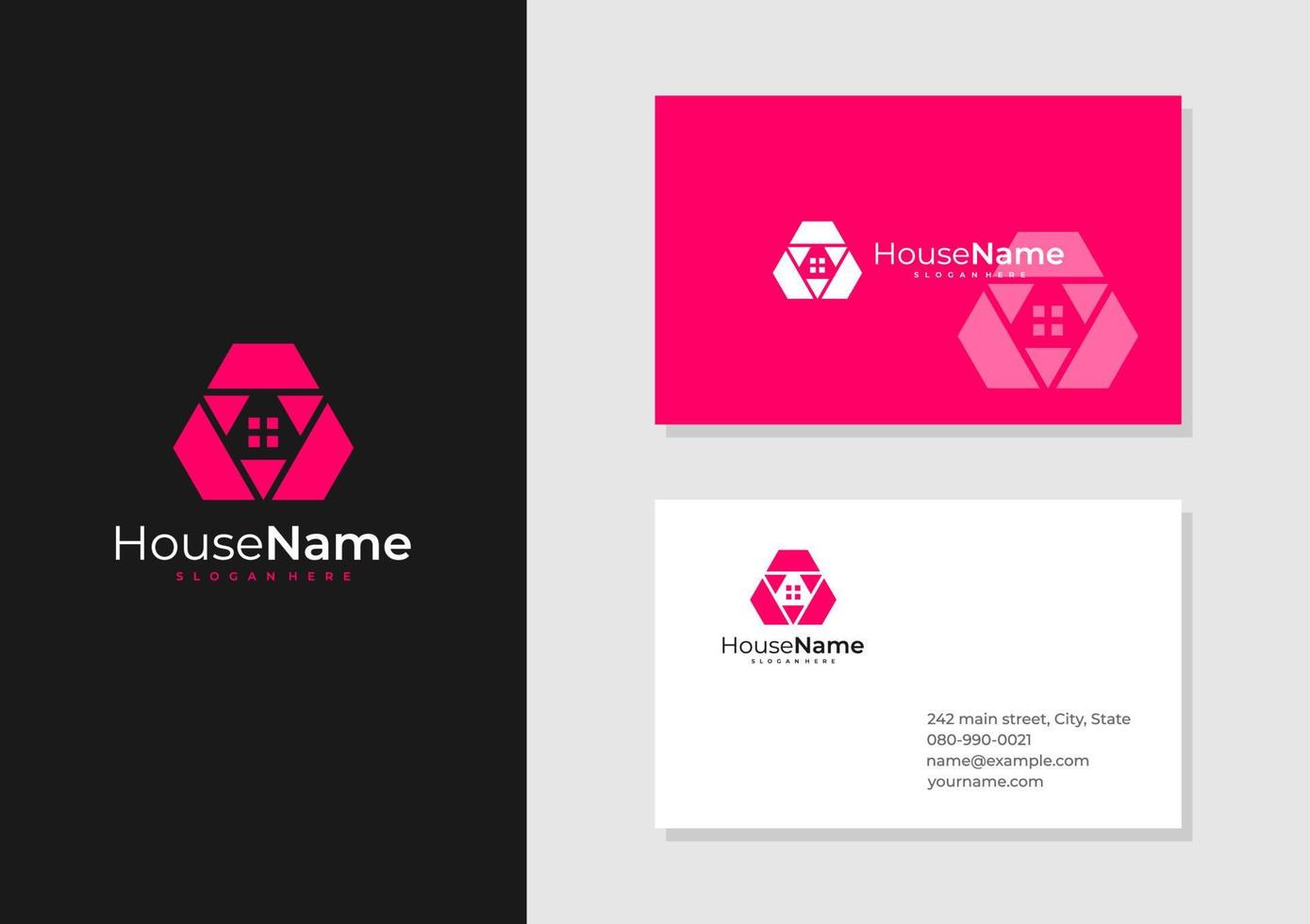 Hexagon Haus Logo mit Geschäft Karte Vorlage. kreativ Zuhause Logo Design Konzepte vektor