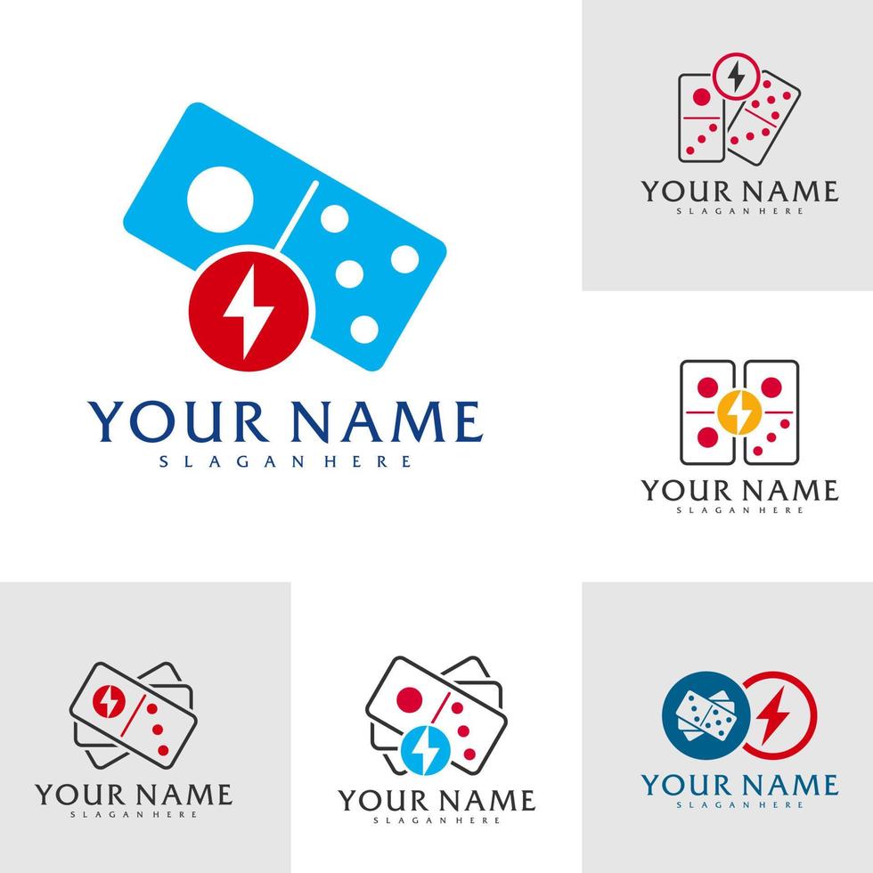 uppsättning av elektrisk domino logotyp vektor mall, kreativ domino logotyp design begrepp