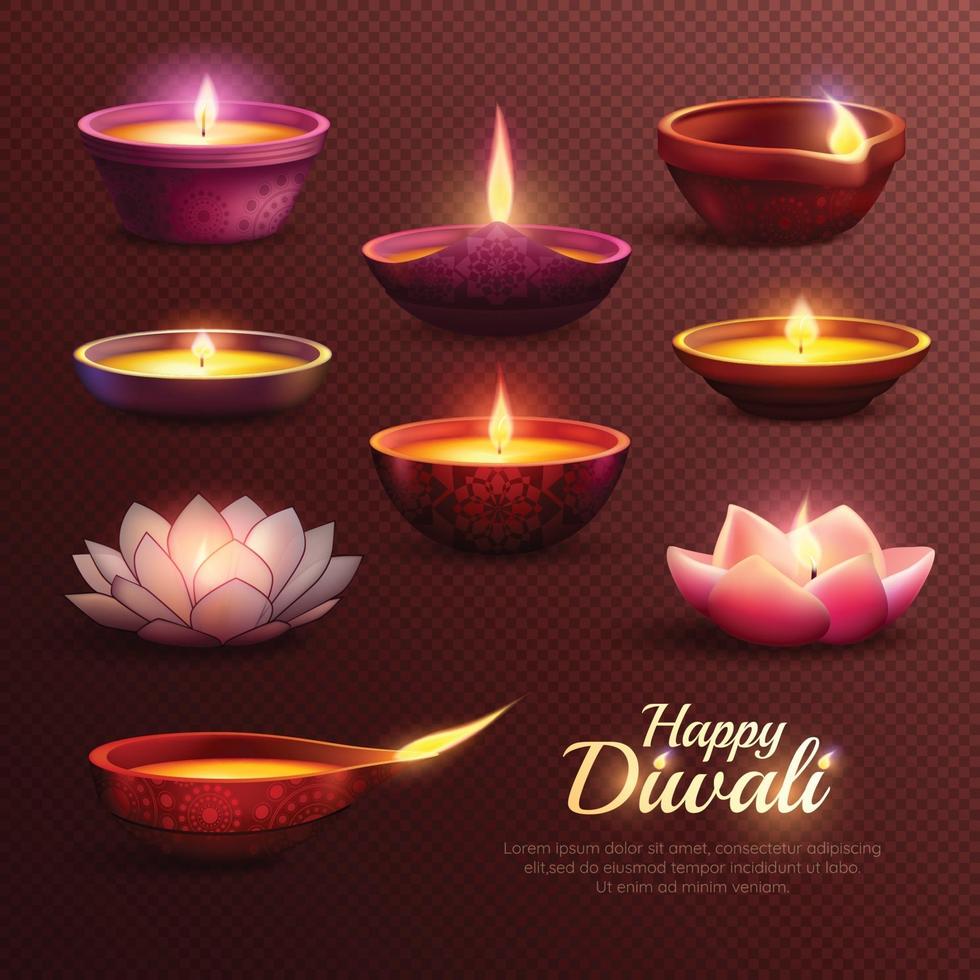 Diwali Feier transparentes Set vektor