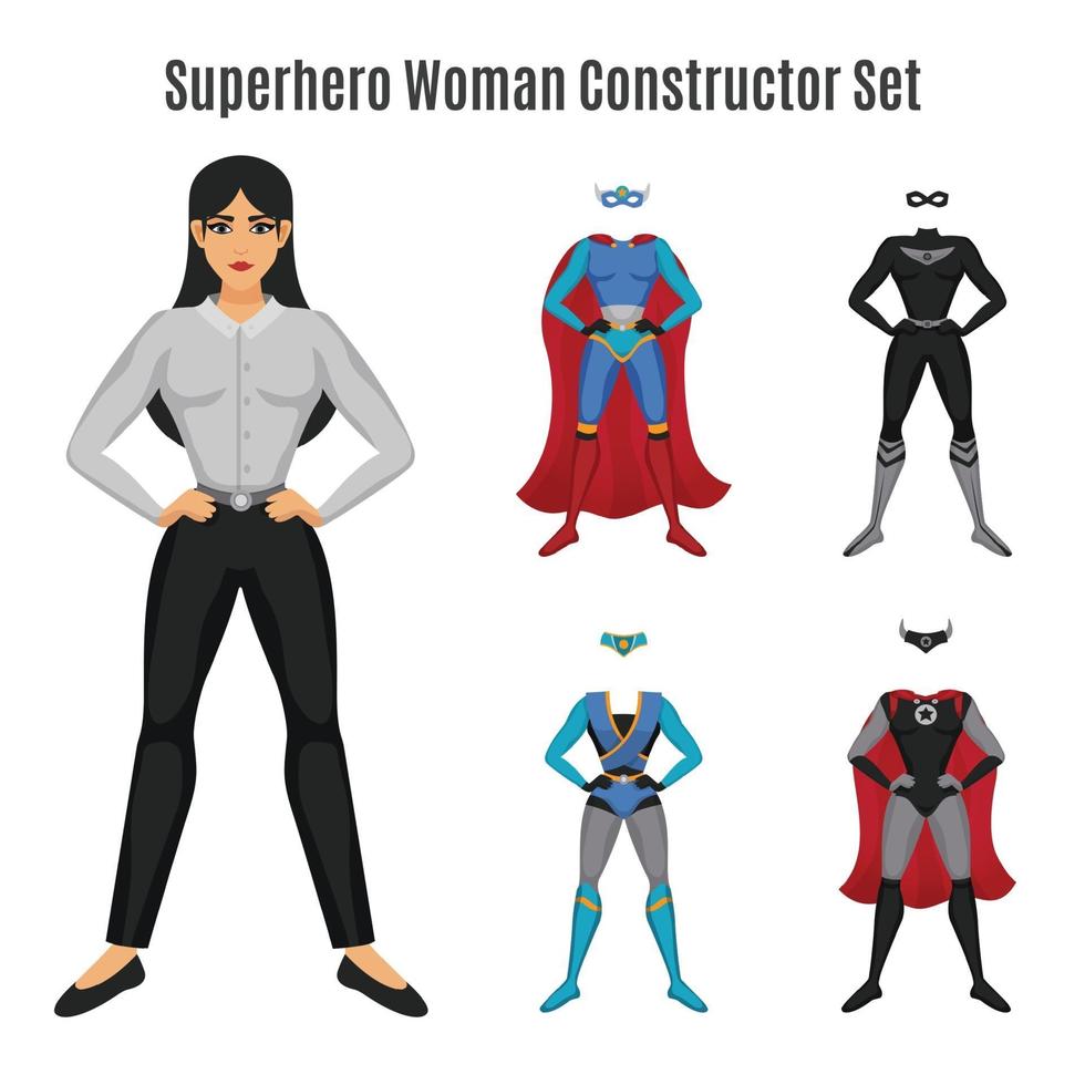 superhjälte kvinna konstruktör uppsättning vektor