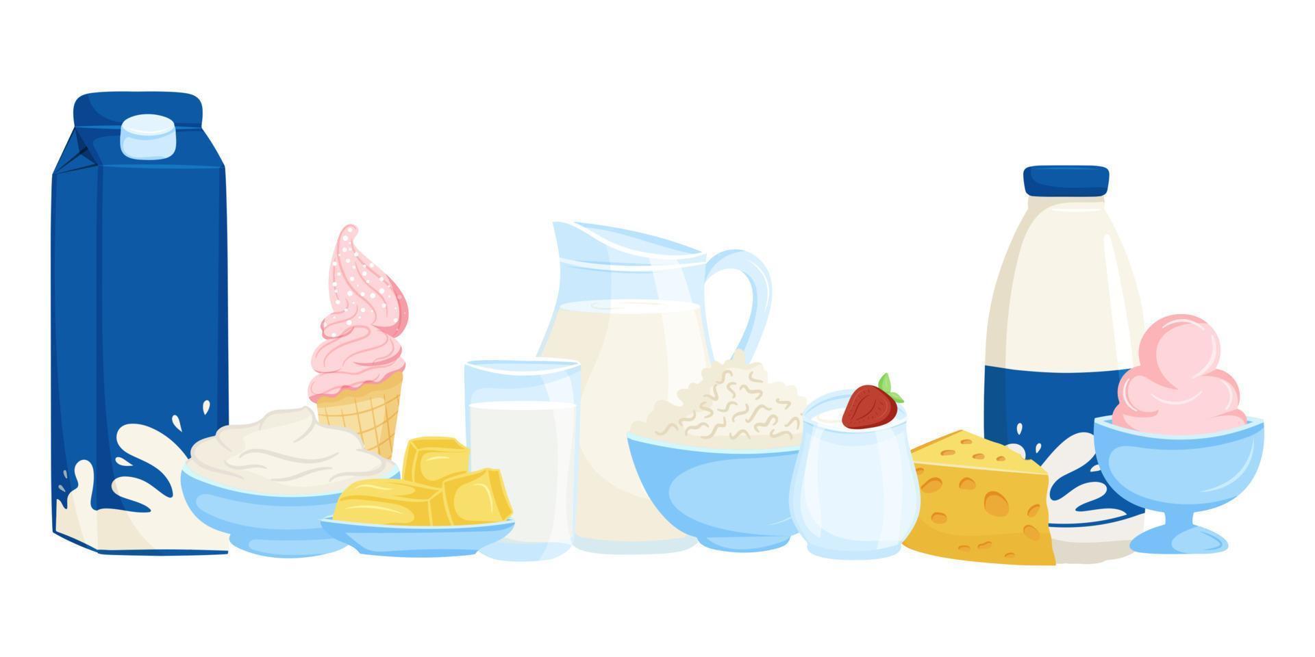 gesund Milch Produkte Satz, Vektor Illustration