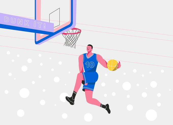 Knall taucht Basketball-Spieler-Vektor-flache Illustration ein vektor