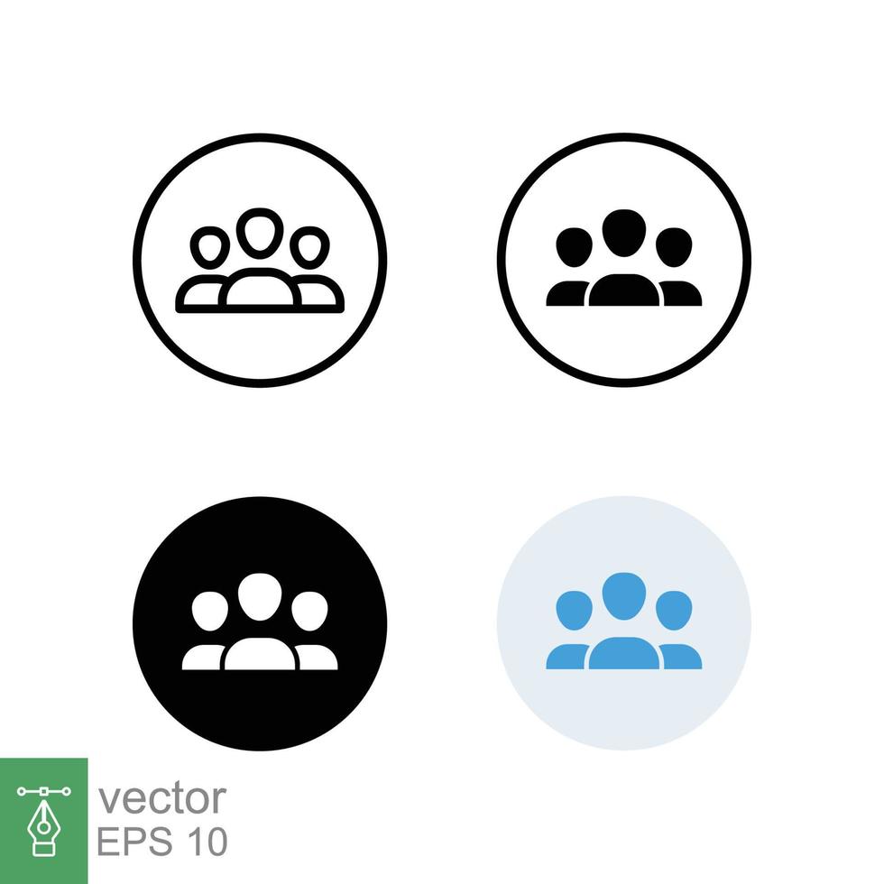 3 människor ikon i annorlunda stil. översikt, glyf, fast, och platt stil design. mång användare, cirkel, grupp, person, service begrepp. folkmassan tecken symbol. vektor illustration isolerat. eps 10.