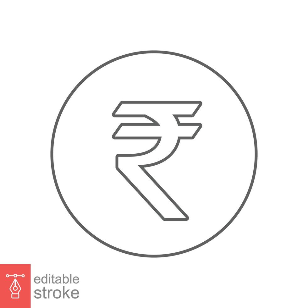 rupee linje ikon. enkel översikt stil, rupee symbol. Bank, pengar kontanter företag begrepp. vektor illustration isolerat på vit bakgrund. redigerbar stroke eps 10.