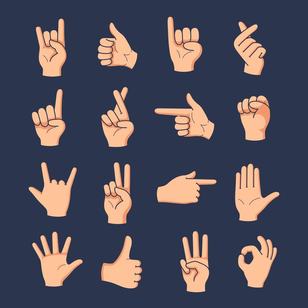 Satz verschiedene Gesten Hand mit Hand gezeichnete Vektorillustration vektor