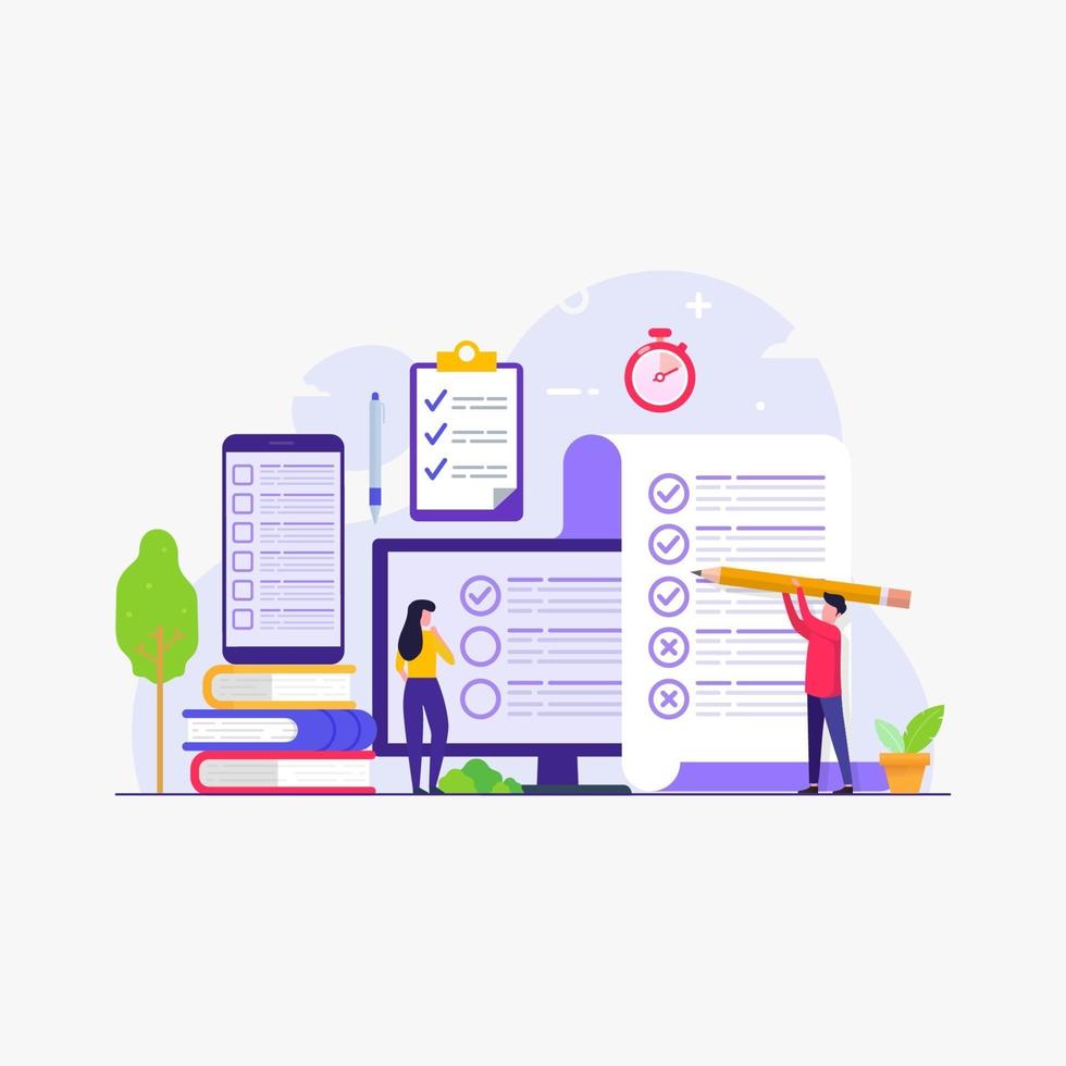 online-test och examen med människor som fyller svaret vektor