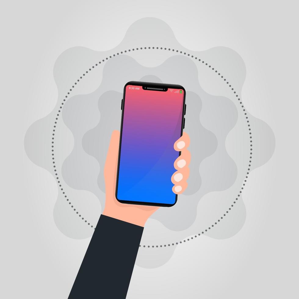 mobiltelefon i handen. mänsklig hand som håller mobiltelefonen. vektor