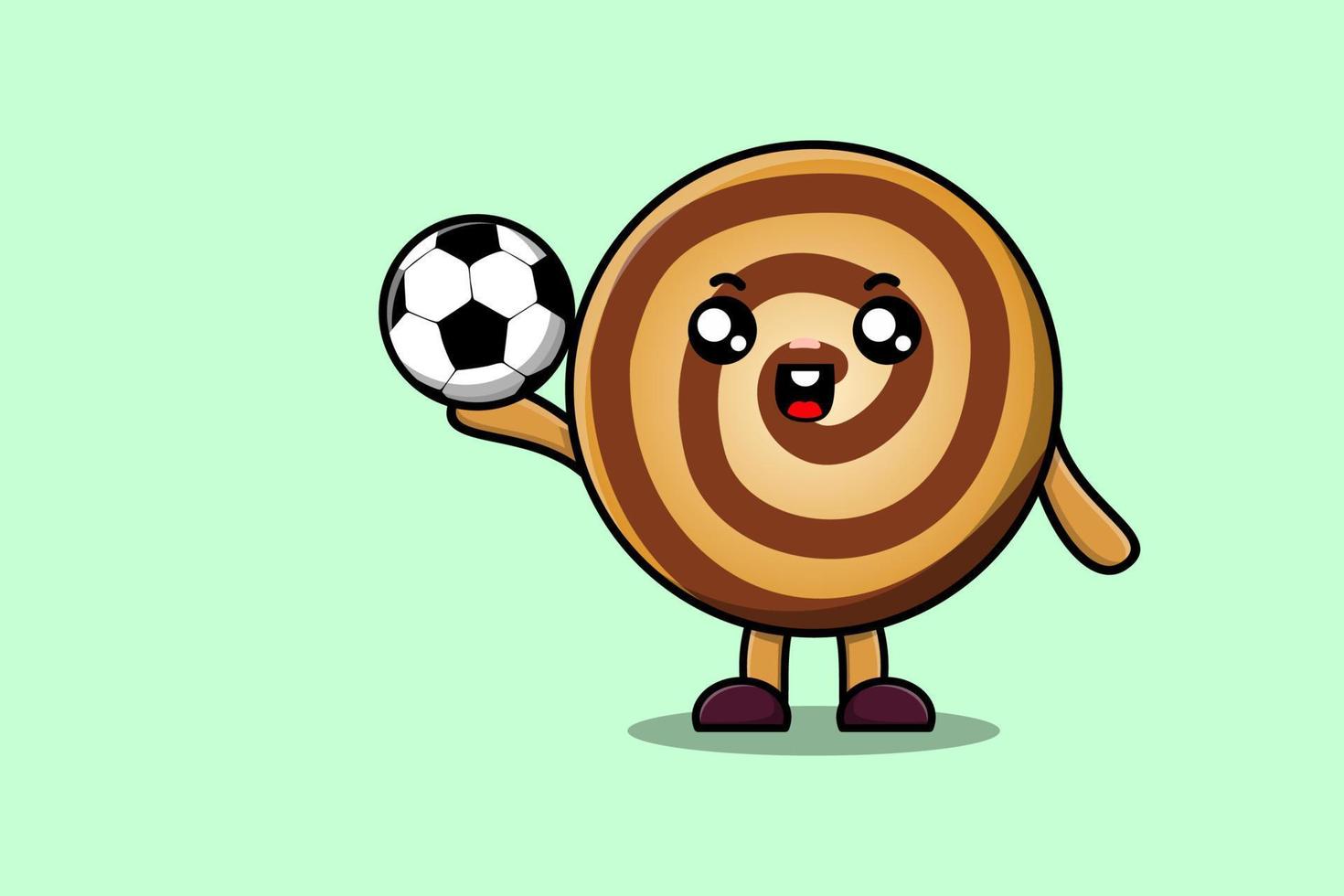 söt tecknad serie småkakor karaktär spelar fotboll vektor