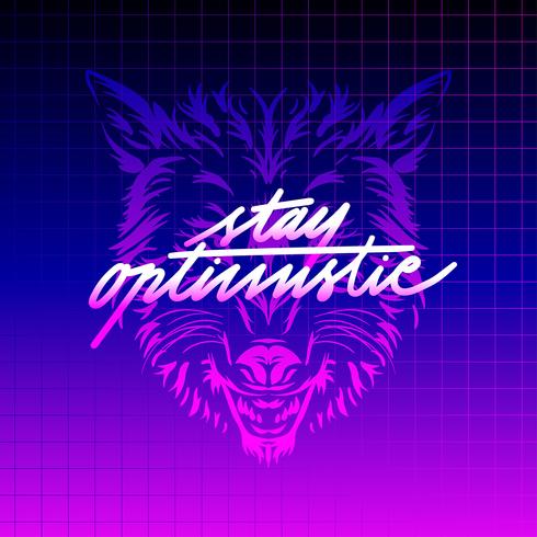 Bleib optimistisch Typografie Wolf Vaporwave Vector