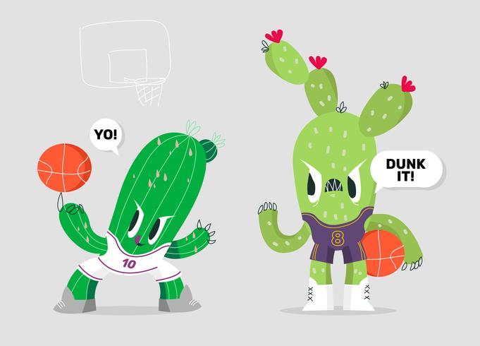 Rolig Cactus Karaktär Basket Basket Maskot Vektor Illustration