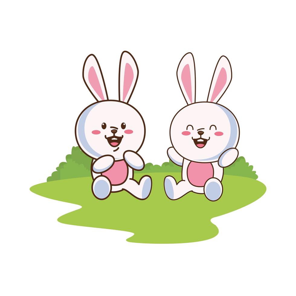 süße kleine Kaninchenfiguren auf einem Feld vektor