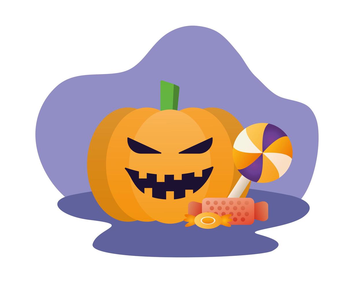 Halloween Kürbis Gesicht mit Süßigkeiten vektor