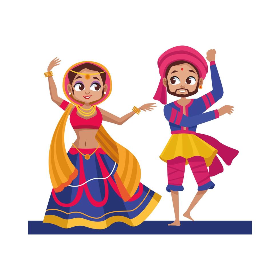 tanzende Diwali Frau und Mann mit traditionellem Kleidungsvektorentwurf vektor